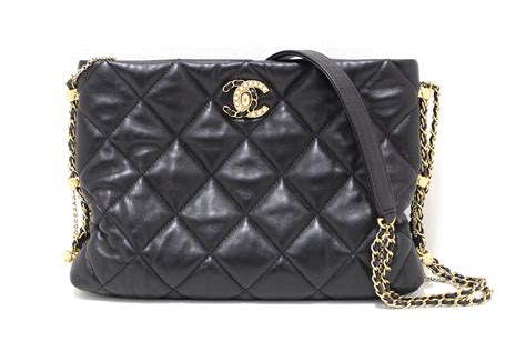 chanel black lamskin modern chain chain around hobo